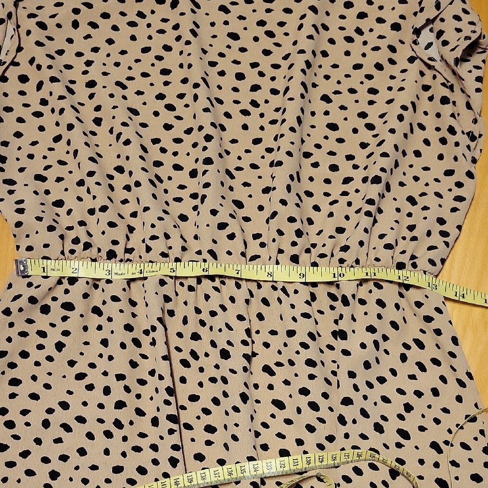 Elegant Tan Polka Dot Midi Dress - Picture 9 of 10